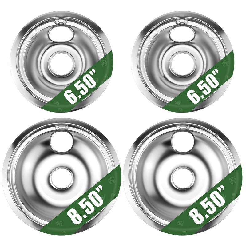 MIFLUS Silver Stove Drip Pans|Ge68C Chrome Burner Drip Pan Bowls-4 Packs 2 X 6"" And 2 X 8"", Burner Drip Pans For Electric Stove Compatible For G-E And Hot-Point Etc Electric Ranges By Miflus - Image 1